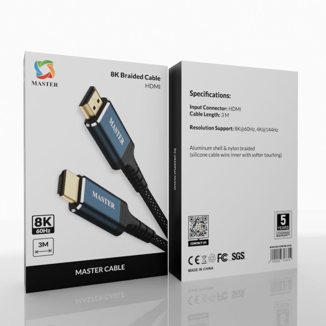 كيبل ماستر HDMI مظفر بدقة 8K وبطول 3 متر - ازرق داكن | Master Braided 8K HDMI Cable 3M - Dark Blue