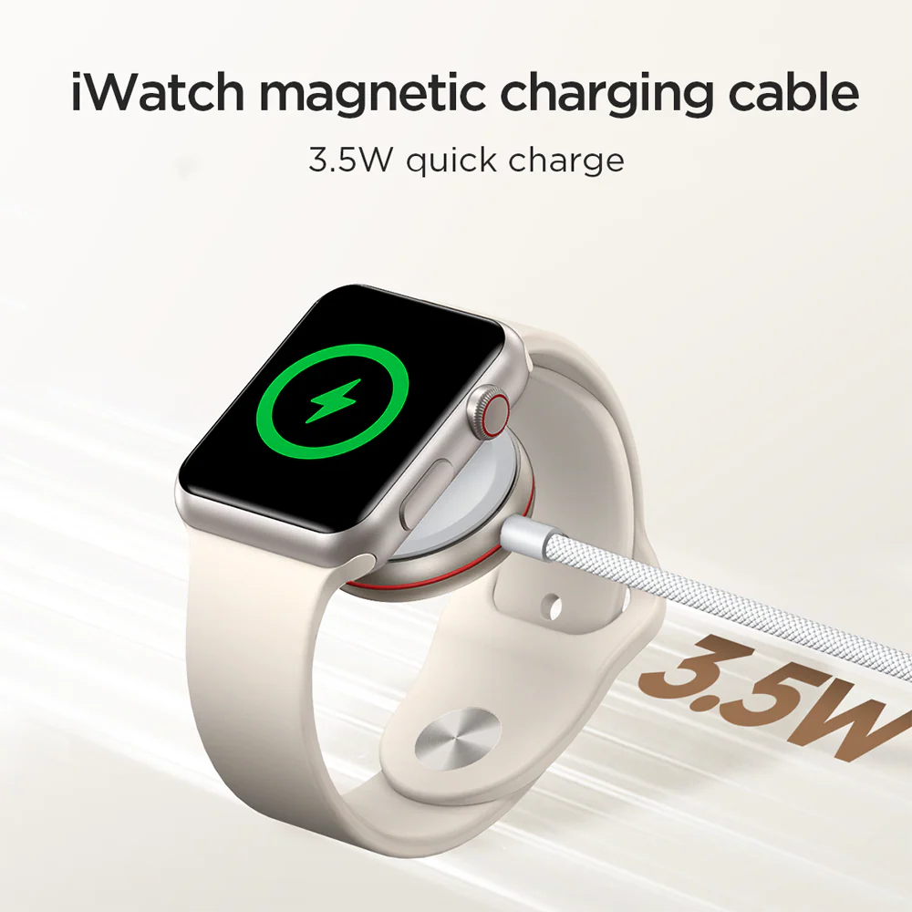 كيبل شحن مغناطيسي جويرووم S-IW011 لساعات ابل بمنفذ تايب سي وبطول 1.2 متر - ابيض | S-IW011 iP Watch Magnetic Charging Cable (USB-C) 1.2m - White