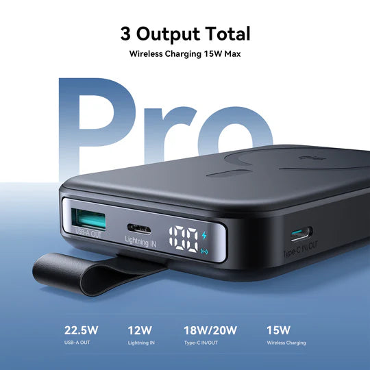 JOYROOM QI2 10,000mAh Hêza Bêtêl a Magnetîk bi Şarjkirina 22.5W û Pêveka Çêkirî - Reş | JOYROOM JR-PBM11 QI2 22.5W Hêza Bêtêl a Magnetîk bi Pêveka Çêkirî 10000mAh – Reş