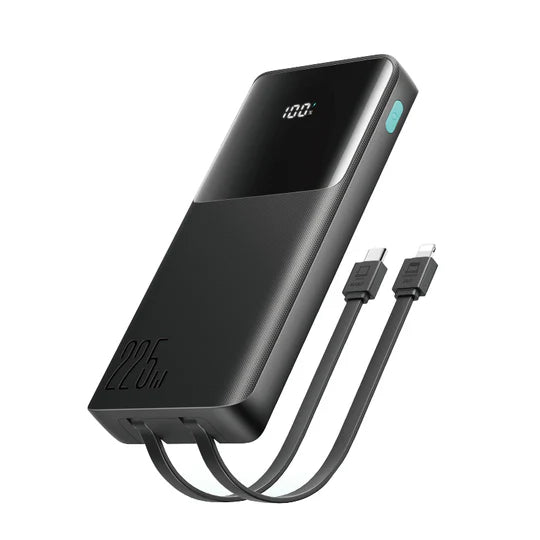 Bankeya Hêzê ya Joyroom 10,000mAh 22.5W bi Dîmendera Dîjîtal û Kabloyên Çêkirî yên Type-C û Lightning - Reş | JOYROOM JR-PBF19