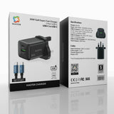 Master 30W Charger USB-A + USB-C with 60W USB-C Cable – Black | شاحن ماستر 30 وات منفذين + كابل 60 وات USB-C أسود