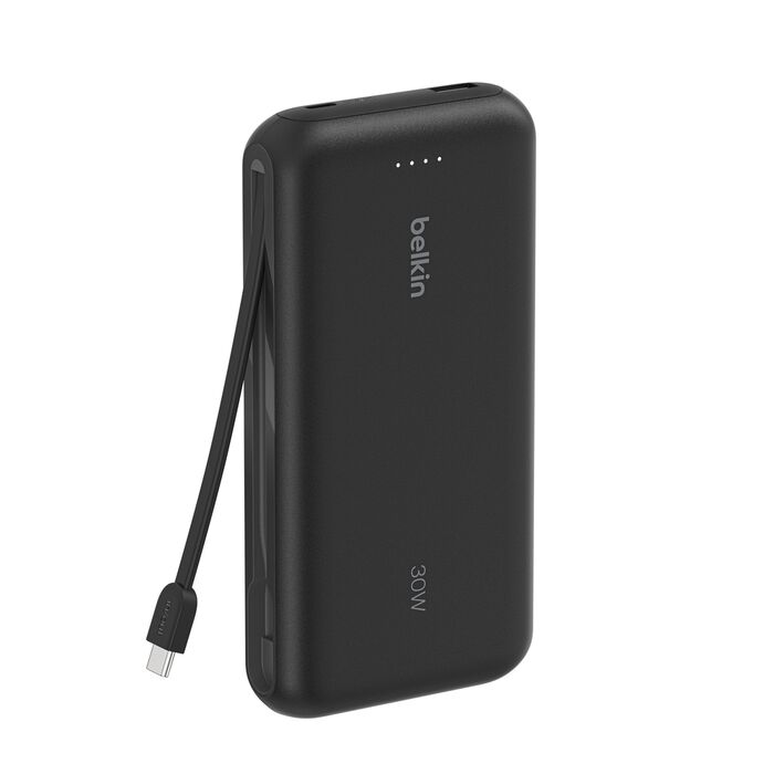 باور بانك بيلكن بسعة 20,000 مللي امبير وبقدرة شحن 30 واط مع كيبل تايب سي مدمج | Belkin Power Bank 20K with USB-C Cable 30W Fast Charging