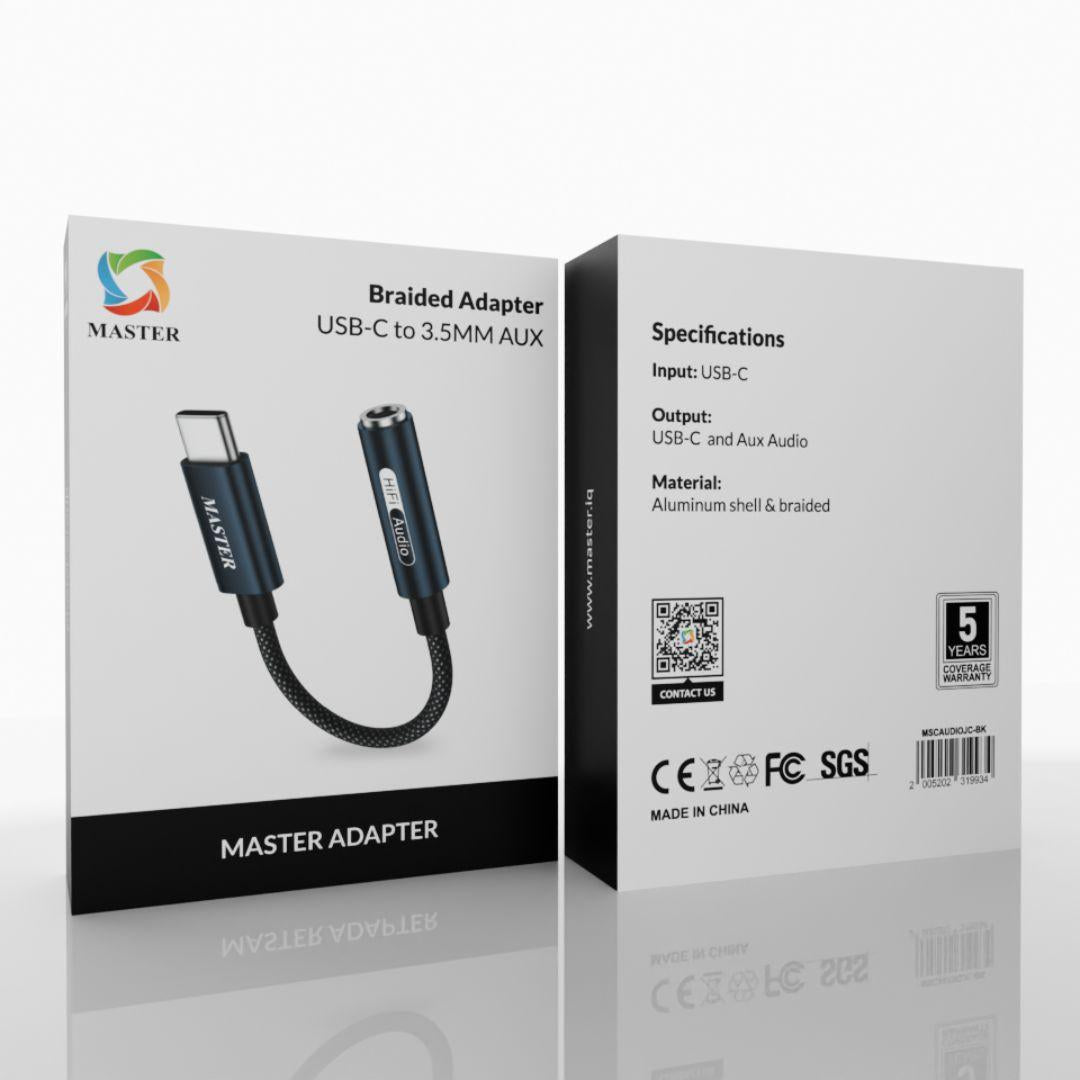 محول ماستر من تايب سي الى منفذ سماعة 3.5 ملم - اسود | Master USB-C to 3.5mm Audio Jack Converter – Black