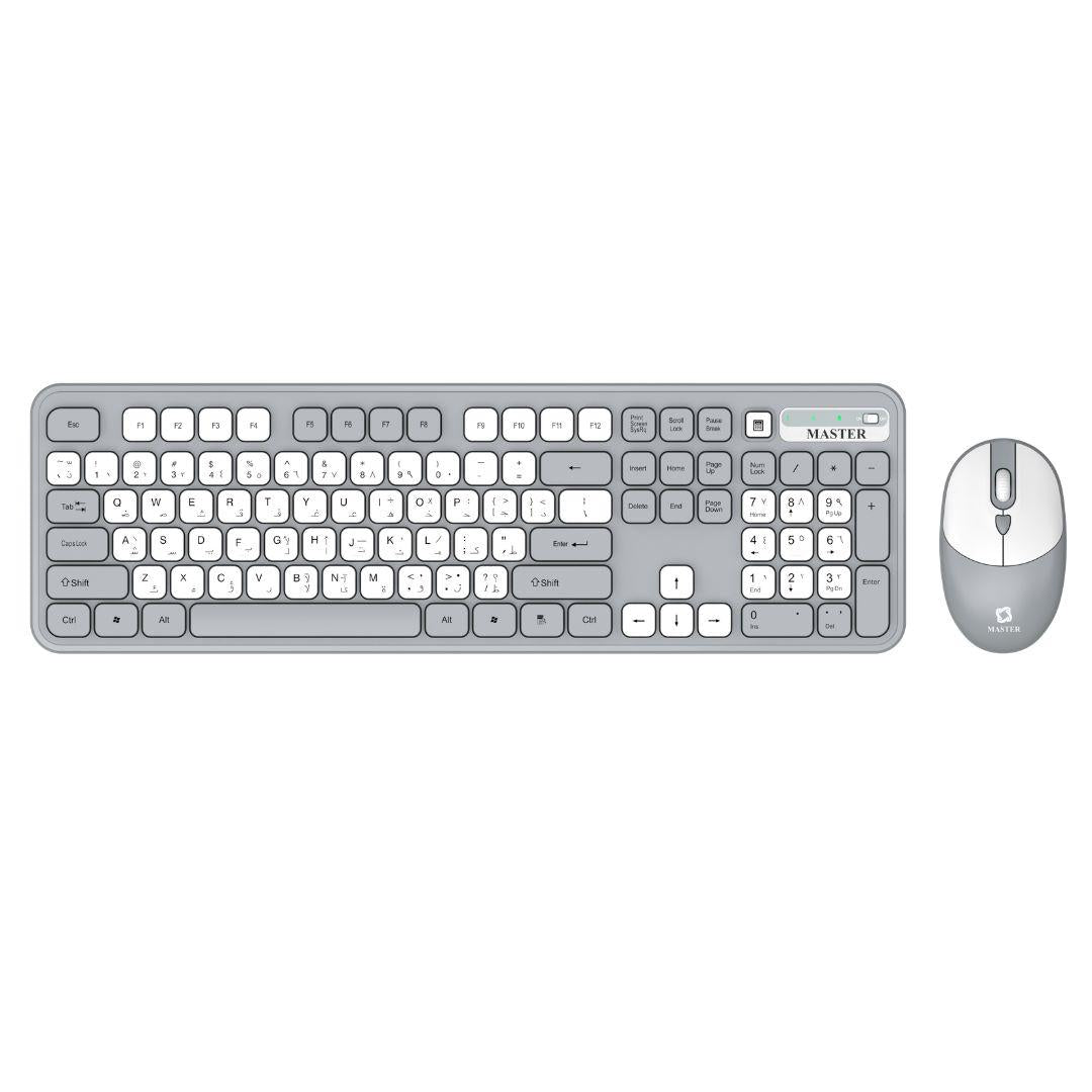 Master Wireless Keyboard Mouse Combo USB Receiver Gray White-Front