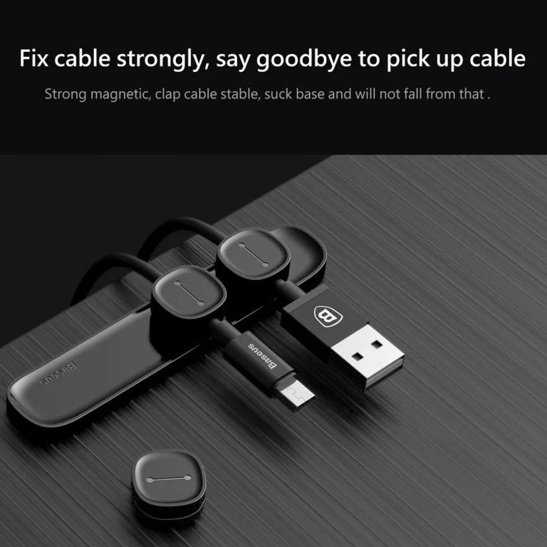 Baseus Peas Cable Clip Black - منظم كابلات مغناطيسي أسود