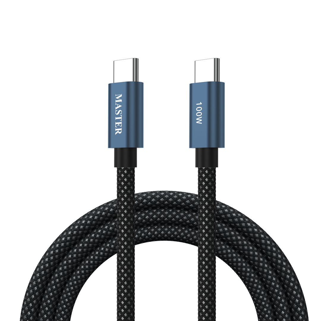 كيبل ماستر مظفر تايب سي الى تايب سي بقدرة شحن 100 واط - ازرق داكن | Master Braided 100W USB-C to USB-C Cable - Dark Blue
