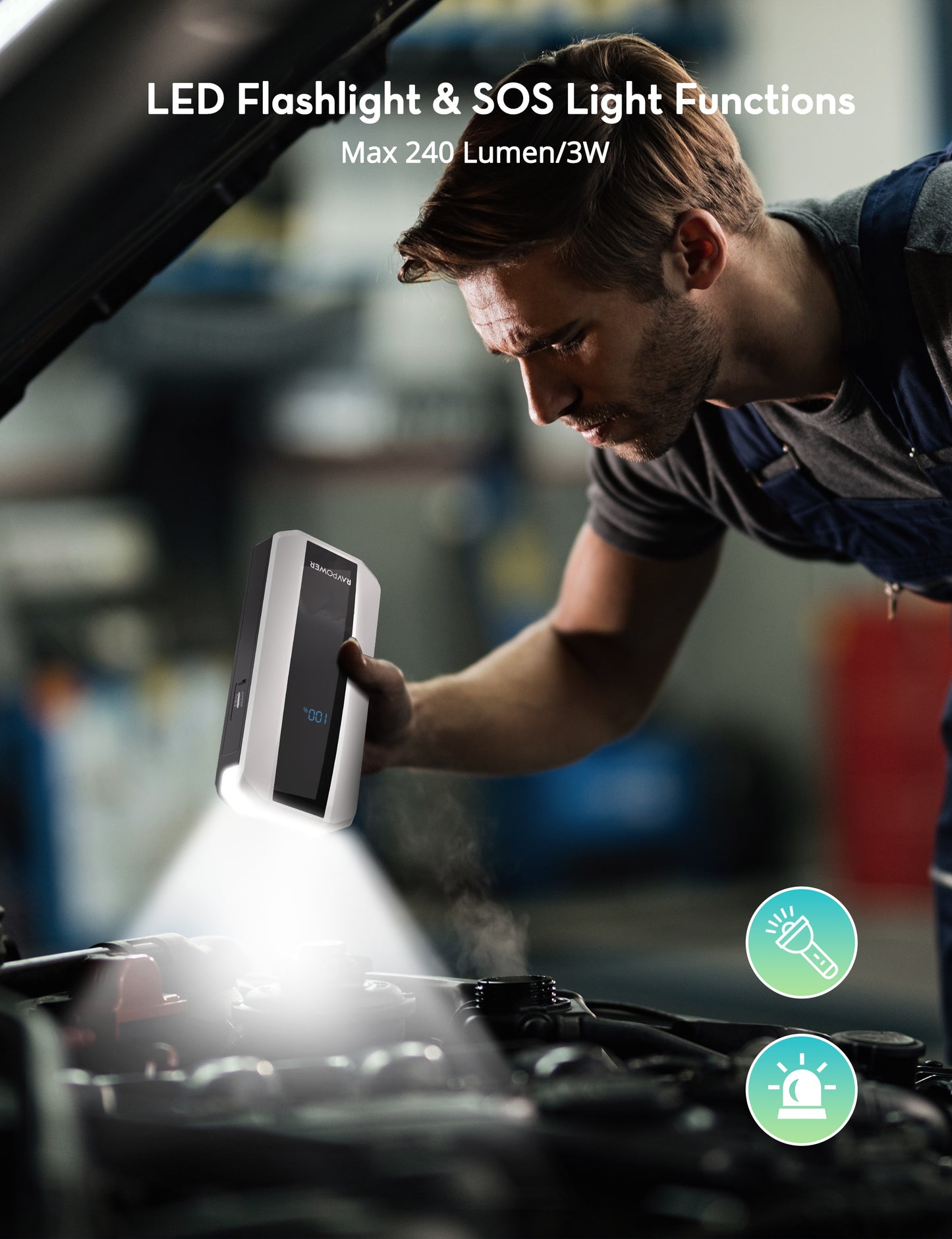 RAVPower PB1225 11,000mAh Destpêkera Bateriya Otomobîlê ya Awarte | RAVPower PB1225 11000mAh Destpêkera Bateriyê (40.7Wh) – Zêdekera Bateriya Otomobîlê û Banka Hêzê