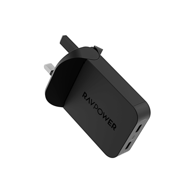 شاحن جداري راف باور PC1079 بمنفذين تايب سي وبقدرة شحن 65 واط | RAVPower RP-PC1079 65W PD GaN Wall Charger 2-Port USB-C