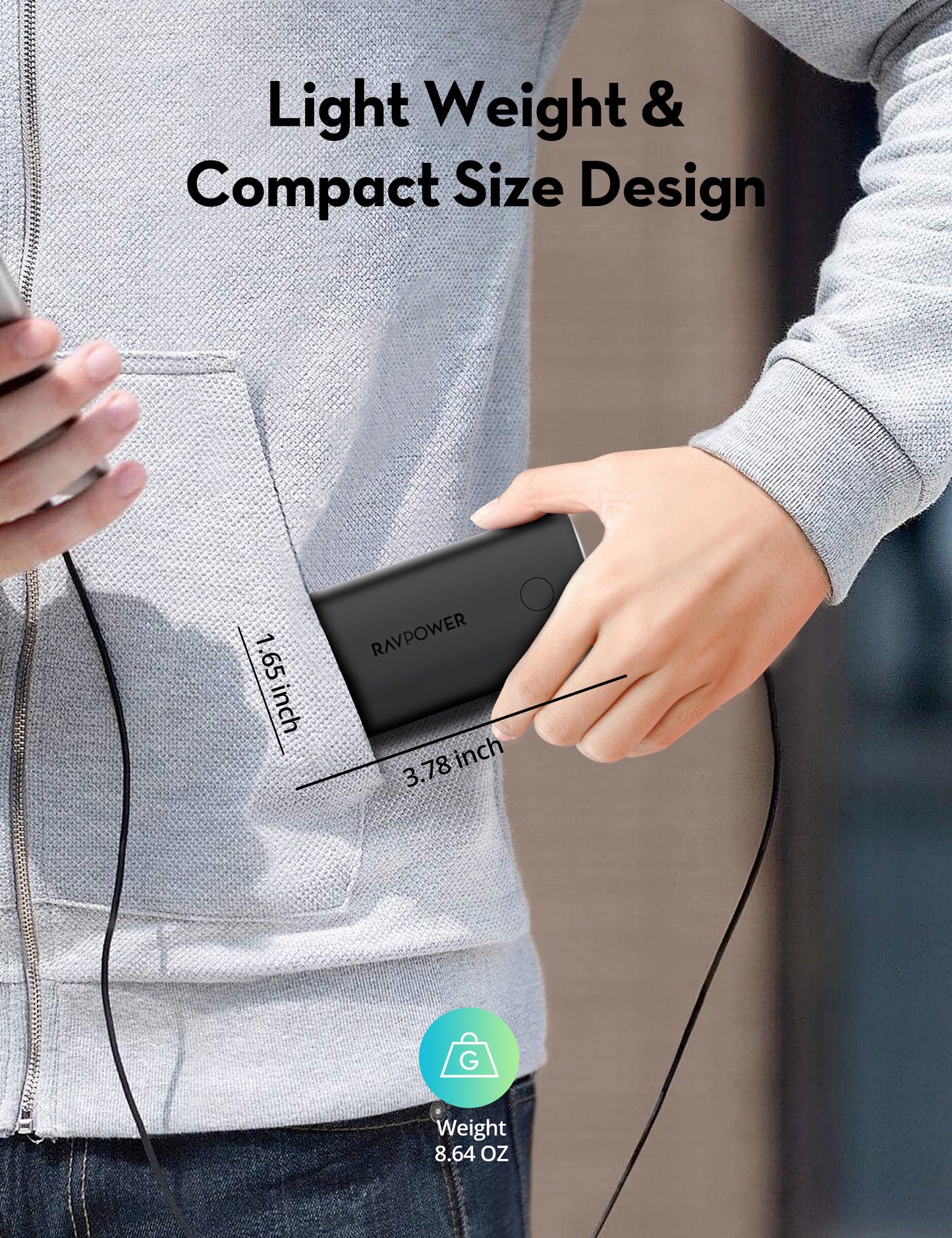 Banka Hêzê ya RAVPower RP-PB208 10400mAh PD 30W 2-Port - Reş | RAVPower RP-PB208 Super – Banka Hêzê ya Pioneer 30W 2-Port 10400mAh PD - Reş