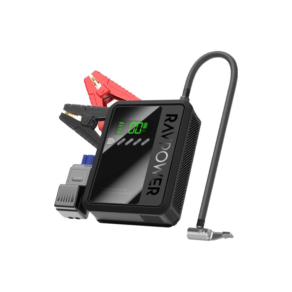 RavPower 2-di-1ê Destpêkera Bazirganiyê bi Banka Hêzê ya 8000mAh û Kompresora Hewayê - Reş | RavPower 2-di-1ê Destpêkera Bazirganiyê RP-PB1240 bi Banka Hêzê, gewr, 8000mAh û Kompresora Hewayê - Reş