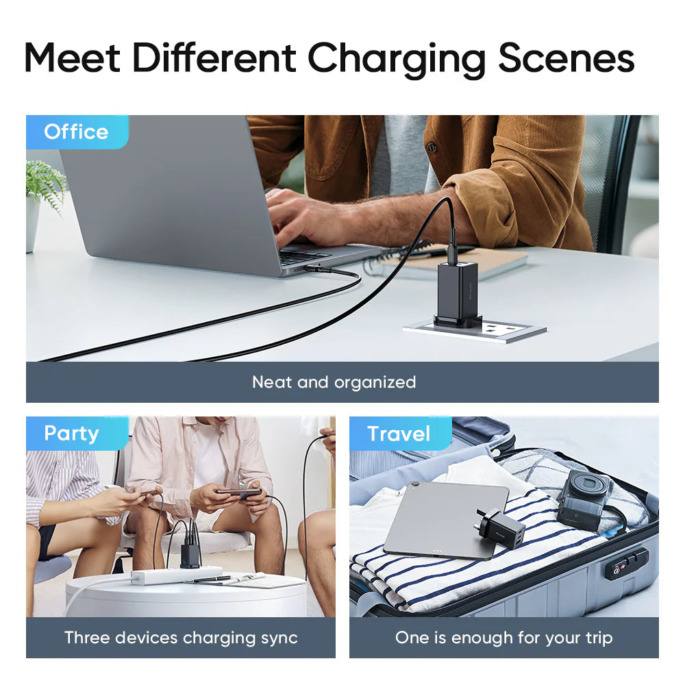 Mcdodo 67W 2 Port Type-c & 1 Port USB Gan5 mini Fast Charger Pro with Type-c to Type-c Cable 1.2m - شاحن جداري بقدرة 67واط بمنفذين تايب سي ومنفذ يو اس بي مع كيبل تايب سي