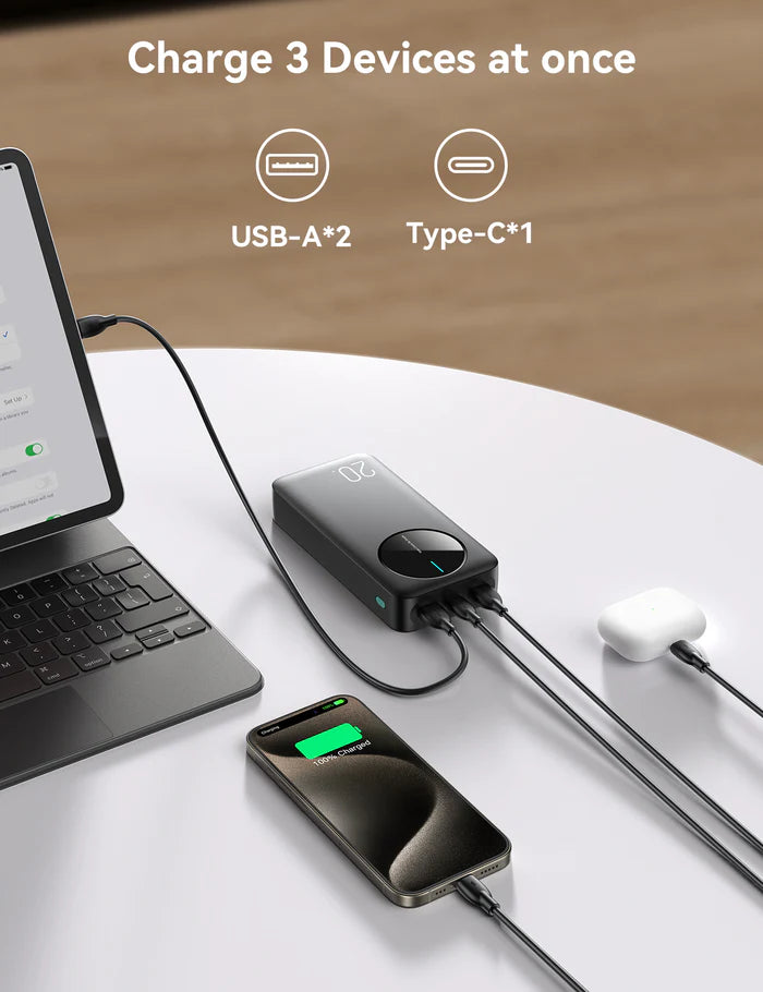 Bankeya Hêzê ya Joyroom JR-PBF14 20000mAh bi 3 Portan û Dîmendera LED