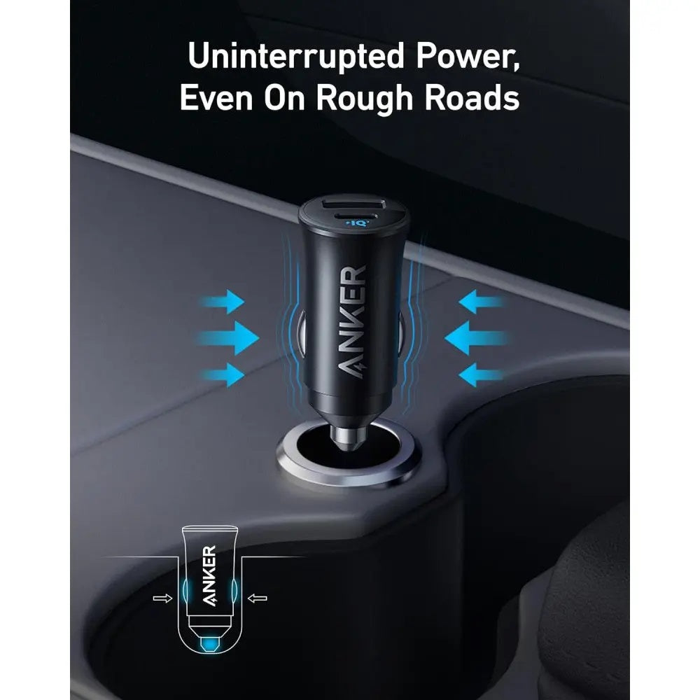 شاحن سيارة أنكر بقدرة 30 واط, بمنفذي يو اس بي سي و يو اس بي اي | Anker 30W Car Charger – Dual Port USB-C & USB-A