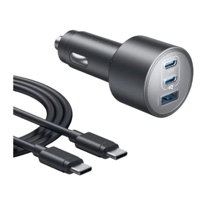 شاحن سيارة أنكر مع 3 منافذ بقدرة 167.5 واط مع كيبل تايب سي بطول 1 متر - رمادي | Anker Car Charger 3-Ports 67.5W with 1M USB-C Cable - Gray.