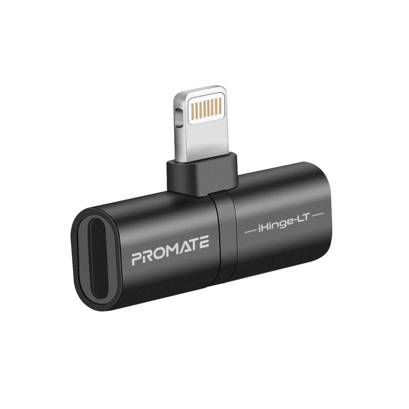 Promate iHinge-LT Black 2-in-1 Lightning audio and charging adapter - main view