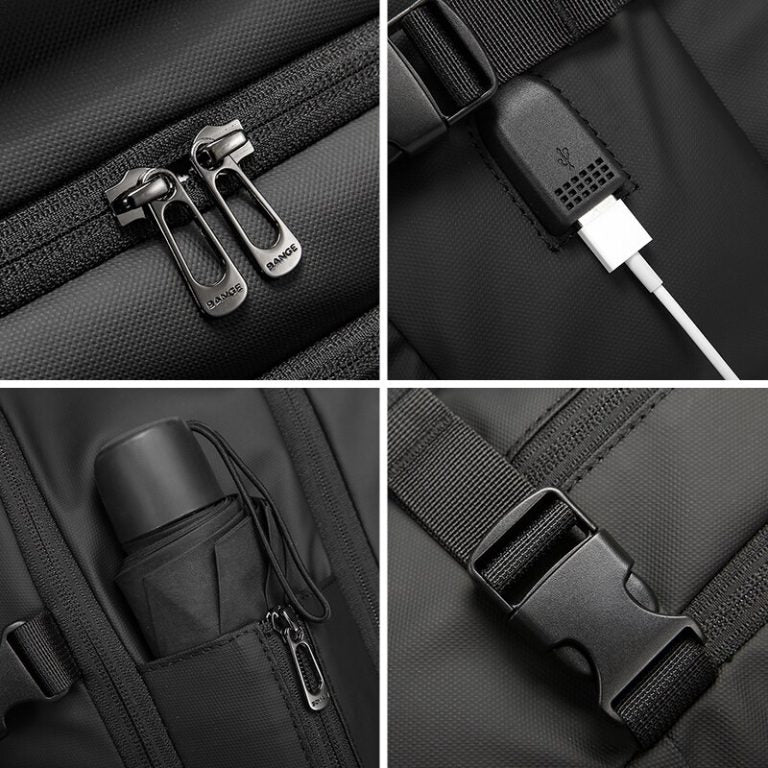 حقيبة ظهر بانجي للاعمال مضادة للسرقة بسعة كبيرة ومقاومة للماء - اسود | BANGE Men’s Business Double-Shoulder Waterproof Travel Backpack – Black