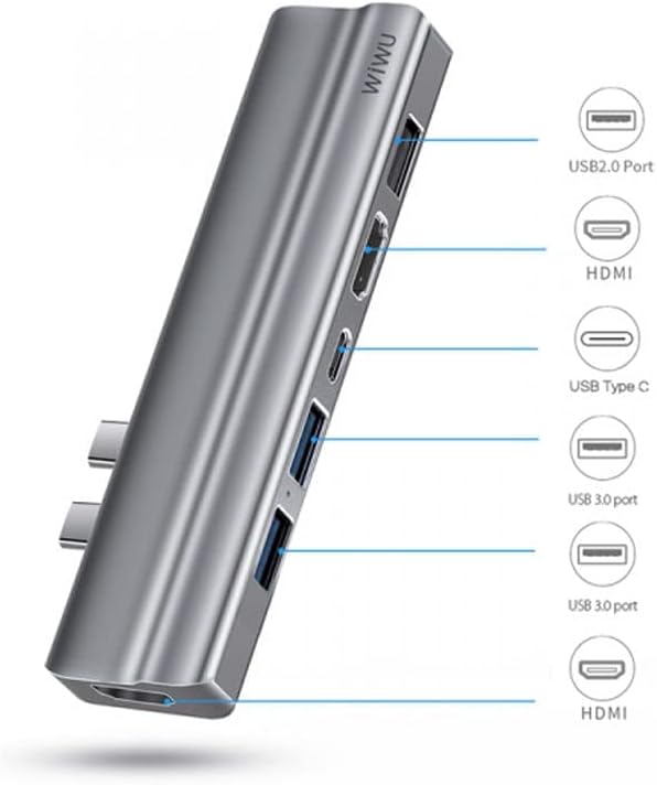 موزع تي 9 بمنفذ يو اس بي سي بهيكل من خليط الالومنيوم من ويوو - Wiwu t9 8 in 1 USB-C HUB Aluminum Alloy Case