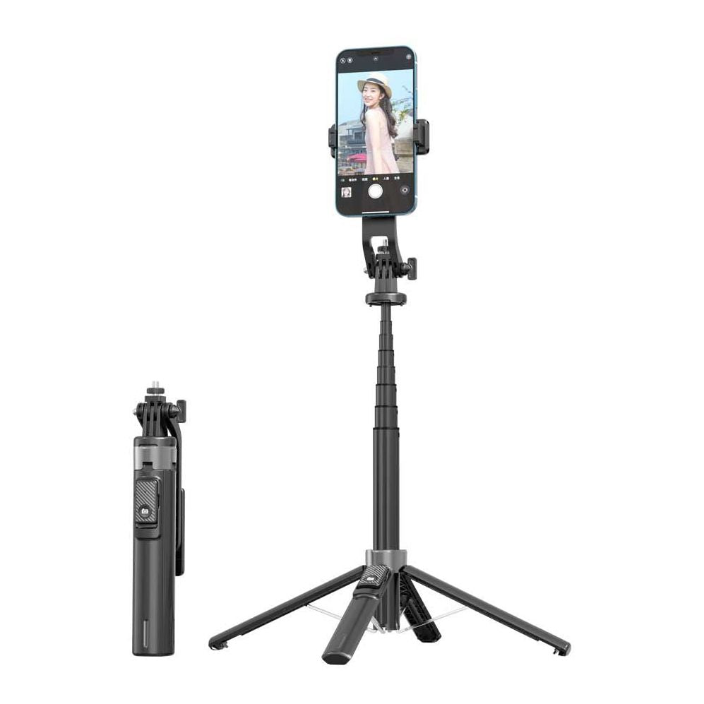 عصا سيلفي بورودو بطول 135 سم قابلة للتمديد مع اضائة قابلة للفصل وترايبود 4 ارجل - اسود | Porodo Selfie Stick 135cm Extendable with Detachable Light 4 Leg Tripod - Black