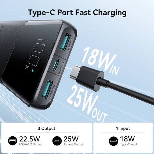 JOYROOM JR-PBF20 Powerbank Mobîl a Şarjkirina Bilez a Dîjîtal a 25W 10000mAh – Reş