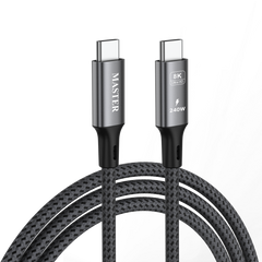 كيبل ماستر مظفر تايب سي الى تايب سي بقدرة شحن 240 واط وسرعة 40 Gbps ودعم 8K بطول 1 متر - رمادي | Master Braided 240W/40Gbps/8K60Hz Cable USB-C to USB-C 1M - Gray