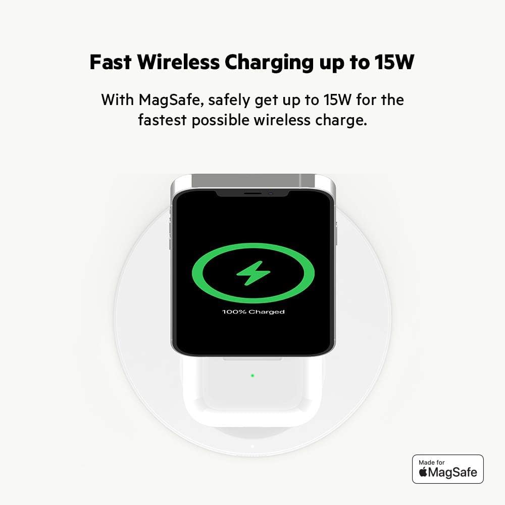 شاحن بيلكن اللاسلكي 2 في 1 مع ماغسيف بقدرة شحن 15 واط | Belkin 2 in 1 Wireless Charger with MagSafe 15W Fast Charging