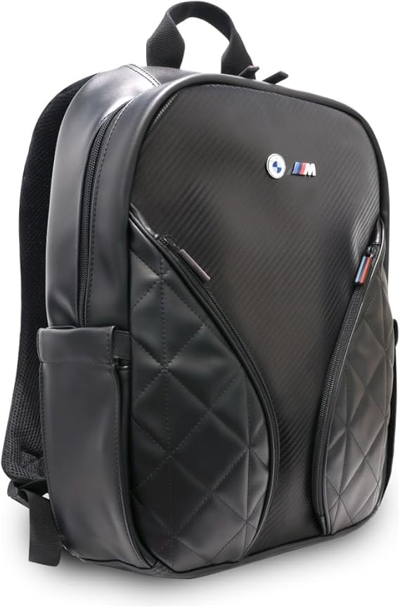 BMW Carry On Backpack PU Leather Carbon M Collection 15" Expandable Travel Bag | حقيبة ظهر BMW من CG Mobile جلد PU كربون M Collection لاب توب 15 بوصة
