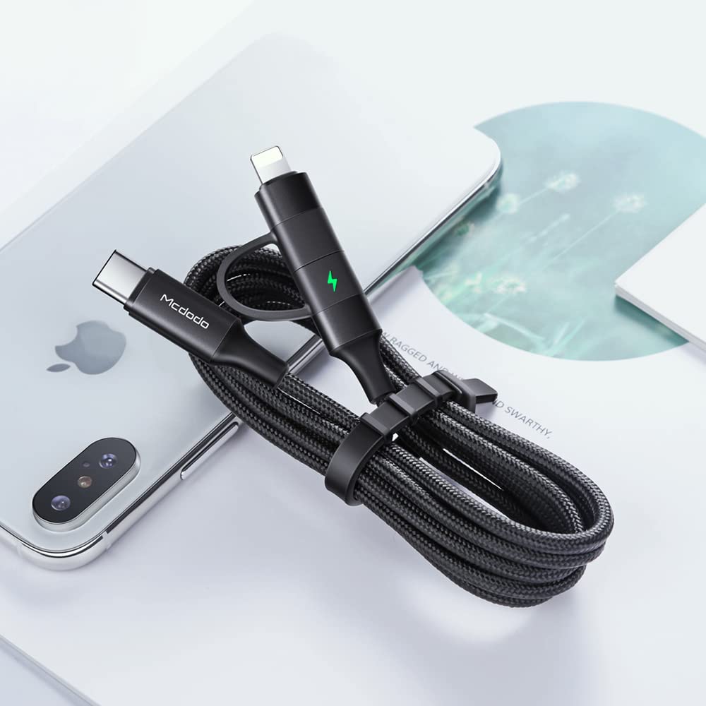 Kabloya PD ya Şarjkirina Bilez a 2-di-1 USB-C bo USB-C/Lightning ya Mcdodo, 60W, 1.8m - Reş