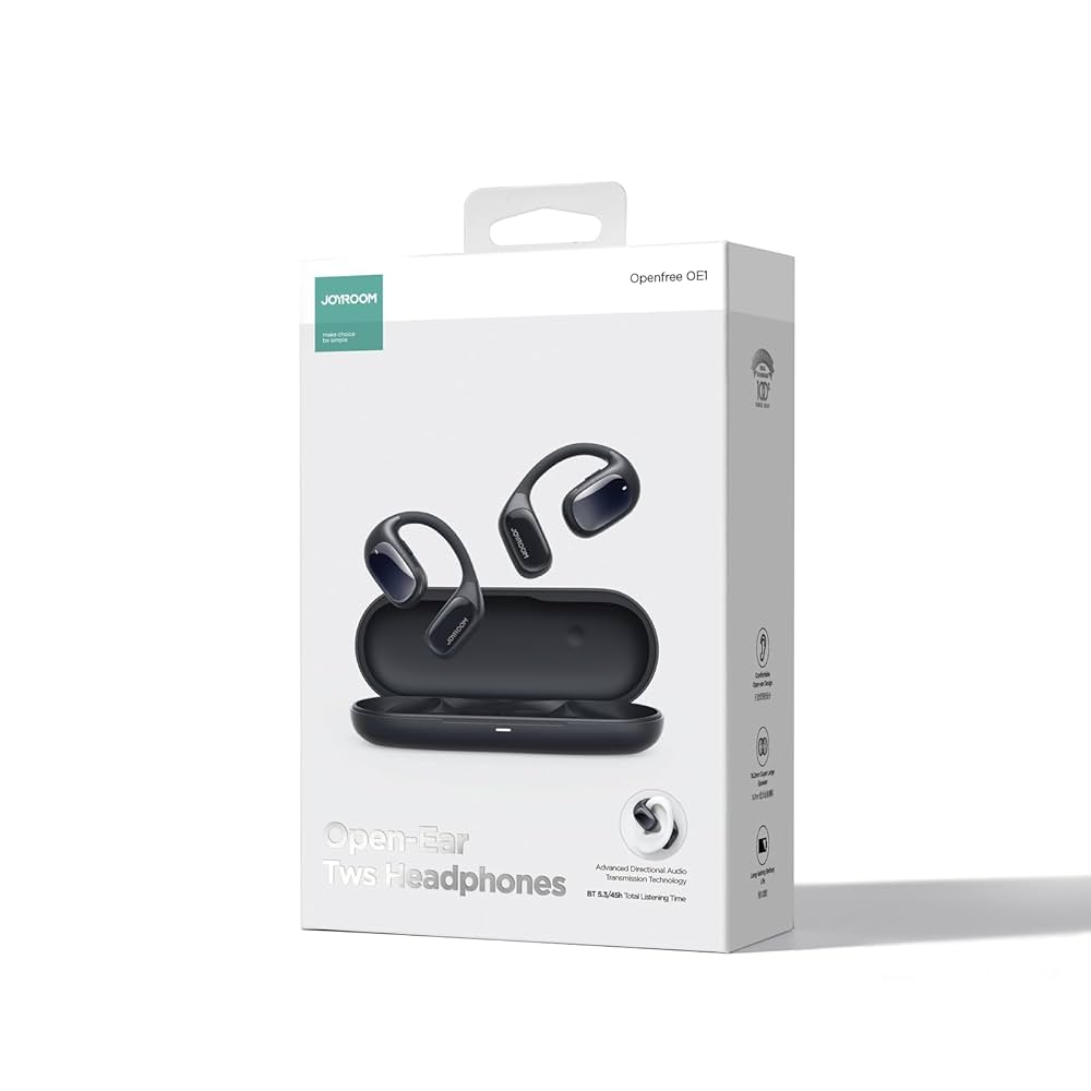 سماعات جويرووم JR-OE1 اللاسلكية بتصميم مفتوح للاذن, تشغيل حتى 40 ساعة - اسود | JOYROOM Openfree JR-OE1 True Wireless Open-Ear Headphones – 40H Playtime – Black