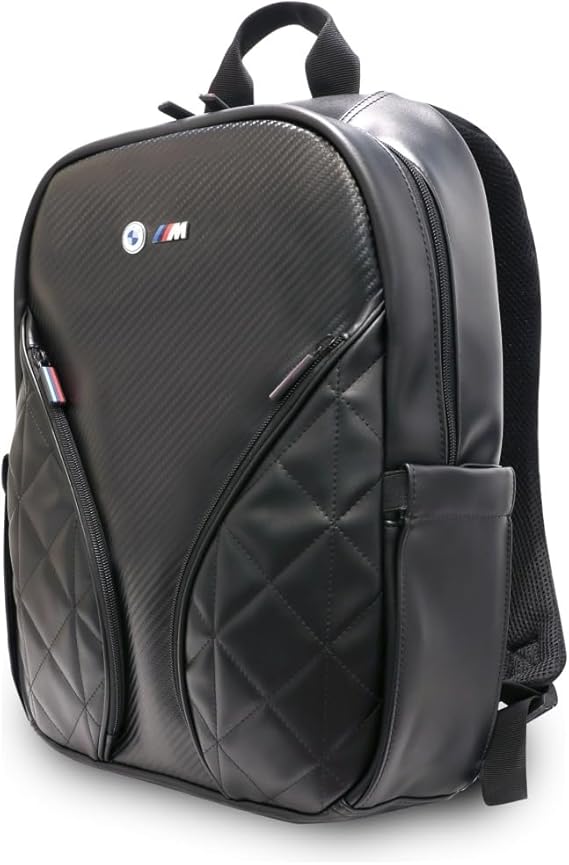 BMW Carry On Backpack PU Leather Carbon M Collection 15" Expandable Travel Bag | حقيبة ظهر BMW من CG Mobile جلد PU كربون M Collection لاب توب 15 بوصة