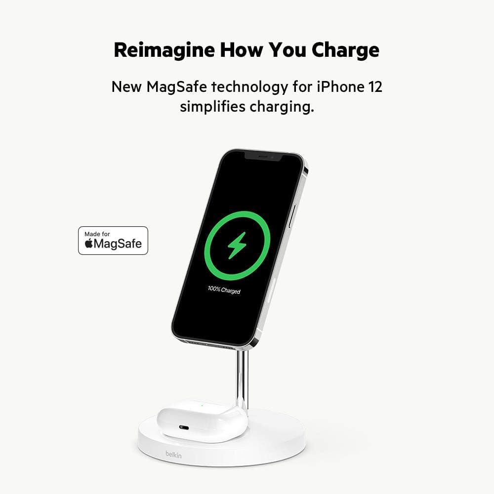 شاحن بيلكن اللاسلكي 2 في 1 مع ماغسيف بقدرة شحن 15 واط | Belkin 2 in 1 Wireless Charger with MagSafe 15W Fast Charging