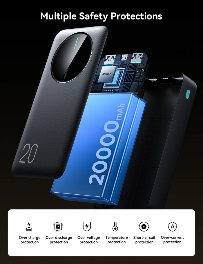 Bankeya Hêzê ya Joyroom JR-PBF14 20000mAh bi 3 Portan û Dîmendera LED