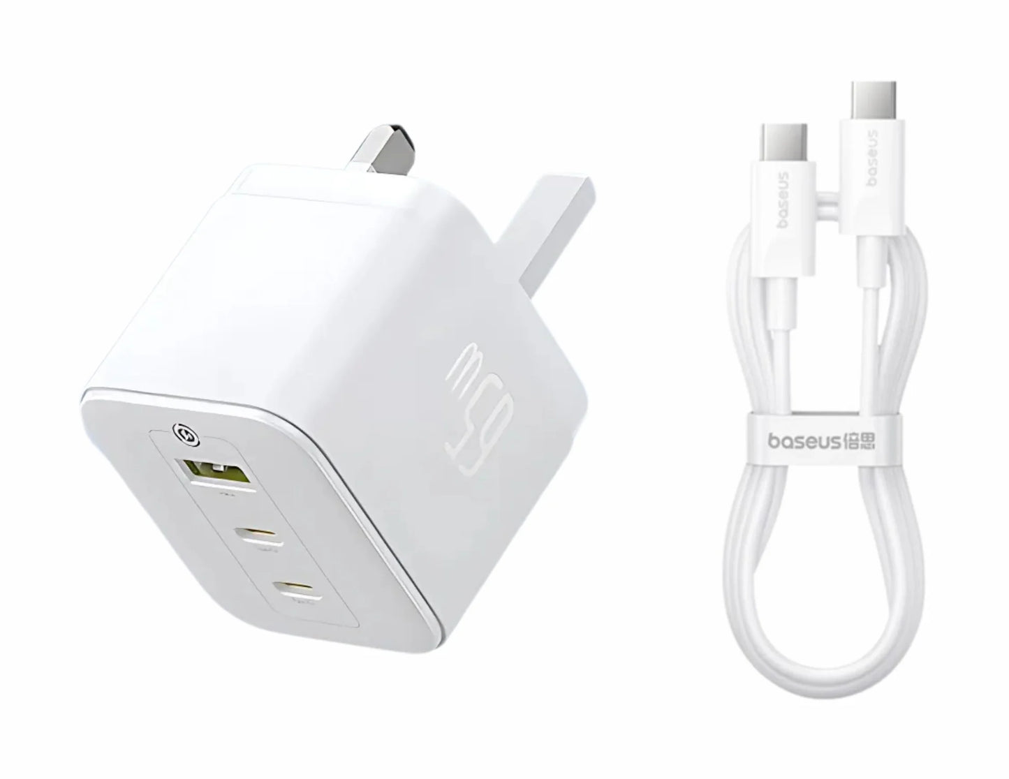 Baseus Palm Charger 2C+U 65W UK Black (With Cable C→C 100W 1m Black) | شاحن بيسوس بالم 2C+U 65 واط UK أسود