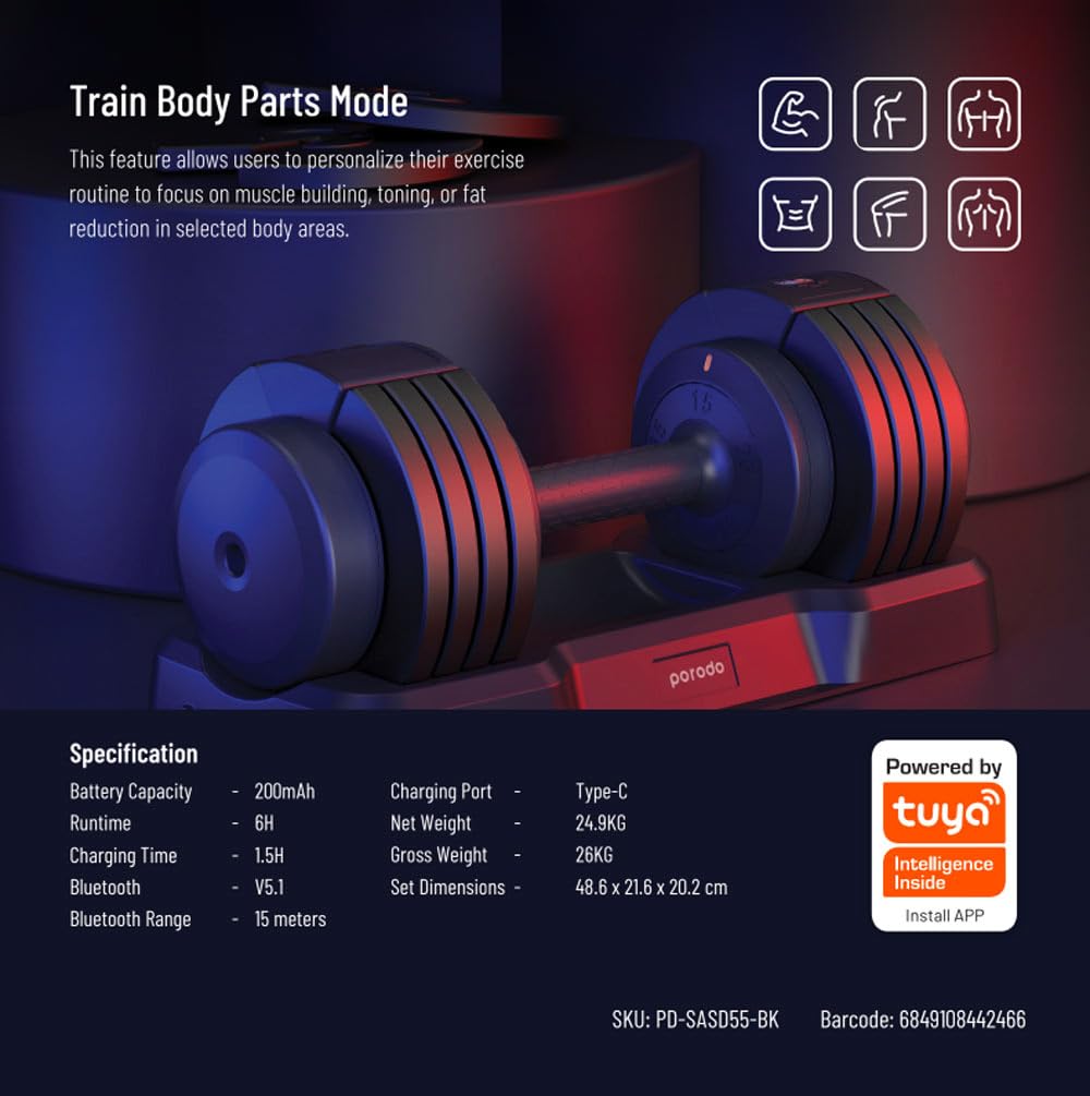 Porodo 55 LB Dumbbell-a Jîr a Verastbar a Tekane