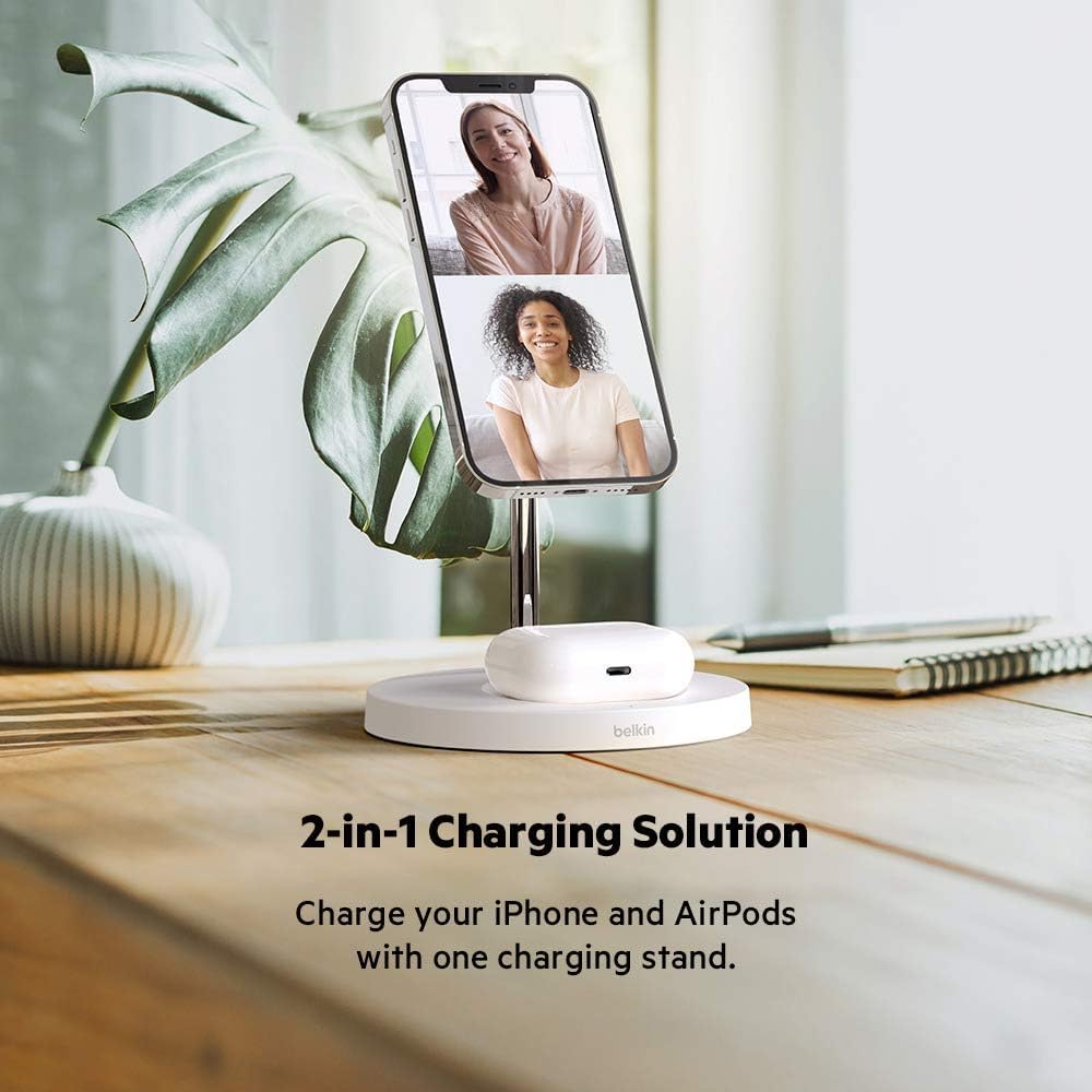 شاحن بيلكن اللاسلكي 2 في 1 مع ماغسيف بقدرة شحن 15 واط | Belkin 2 in 1 Wireless Charger with MagSafe 15W Fast Charging