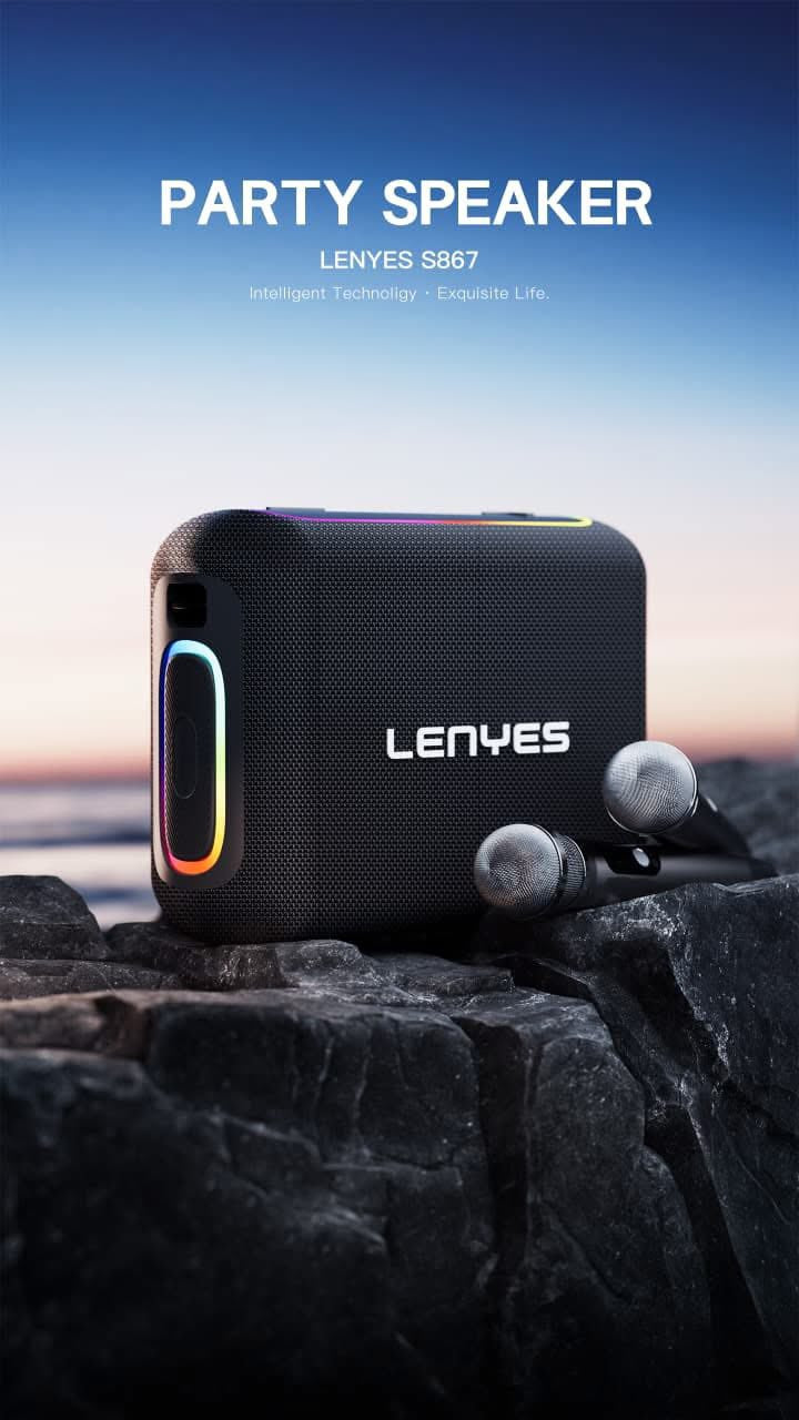 سبيكر LENYES S867 لاسلكي 200 واط مع مايكروفون كاريوكي واضائة RGB - اسود | LENYES S867 200W Outdoor KTV Wireless Speaker + Microphone Karaoke - Black