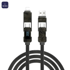 Kabloya Barkirinê ya WiWU 4-di-1 de, USB-A ber bi USB-C ber bi USB-C û Lightning, Hêza Barkirinê 100W, Dirêjahiya 15cm - Gewr | Kabloya Barkirinê ya WiWU X Series A+C ber bi C+L 100W 15cm – Gewr