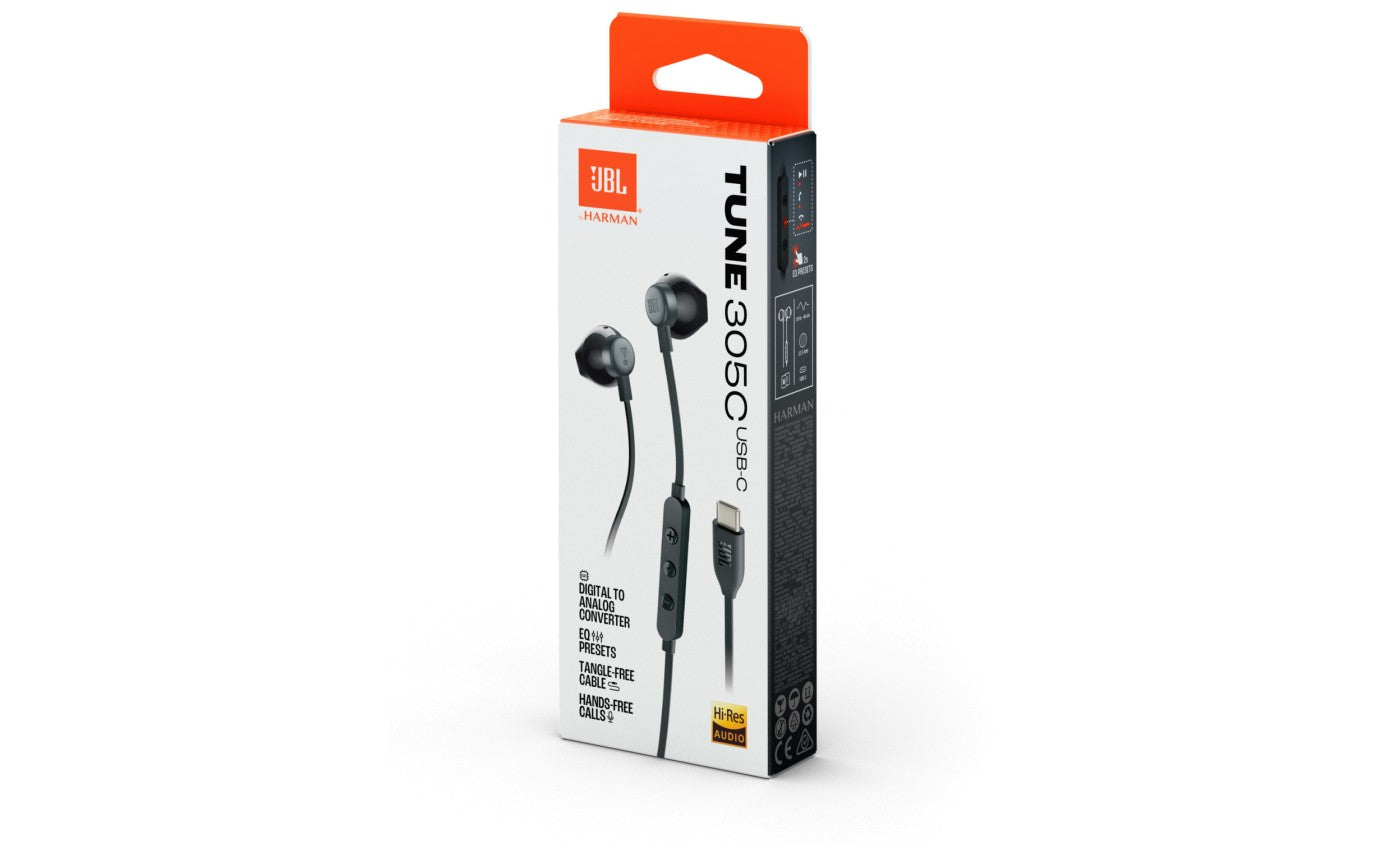 سماعات جي بي ال Tune 305C السلكية عالية الدقة بمنفذ تايب سي | JBL Tune 305C Wired In-Ear Type-C Hi-Res Headphones