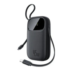Baseus EnerFill FC31 Qpow 3 شاحن متنقل بشاشة رقمية مع كابلات USB-C+iP، 10,000 مللي أمبير/ساعة، 45 واط - أسود كوزميك
