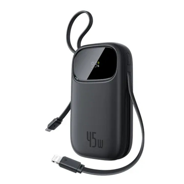 Baseus EnerFill FC31 Qpow 3 شاحن متنقل بشاشة رقمية مع كابلات USB-C+iP، 10,000 مللي أمبير/ساعة، 45 واط - أسود كوزميك