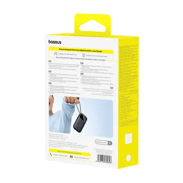 Baseus EnerFill FC31 Qpow 3 شاحن متنقل بشاشة رقمية مع كابلات USB-C+iP، 10,000 مللي أمبير/ساعة، 45 واط - أسود كوزميك