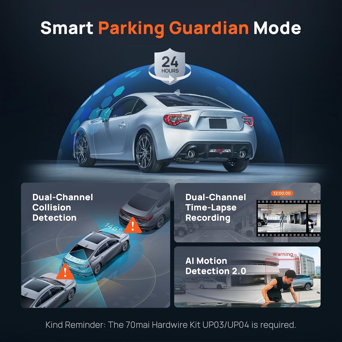 70mai Dual Dash Cam Front and Rear 4K X800 128G | كاميرا سيارة 70mai أمامية وخلفية 4K X800 128 جيجا