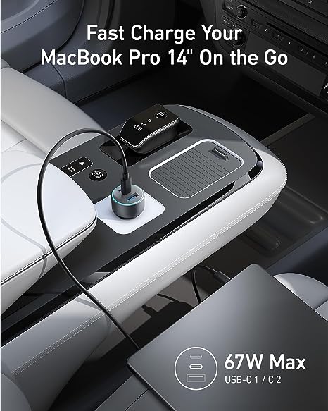 شاحن سيارة انكر 335 بقدرة شحن 67 واط بمنفذي يو اس بي سي و يو اس بي اي | Anker 335 Car Charger 67W 2 USB-C Ports and One USB-A Port