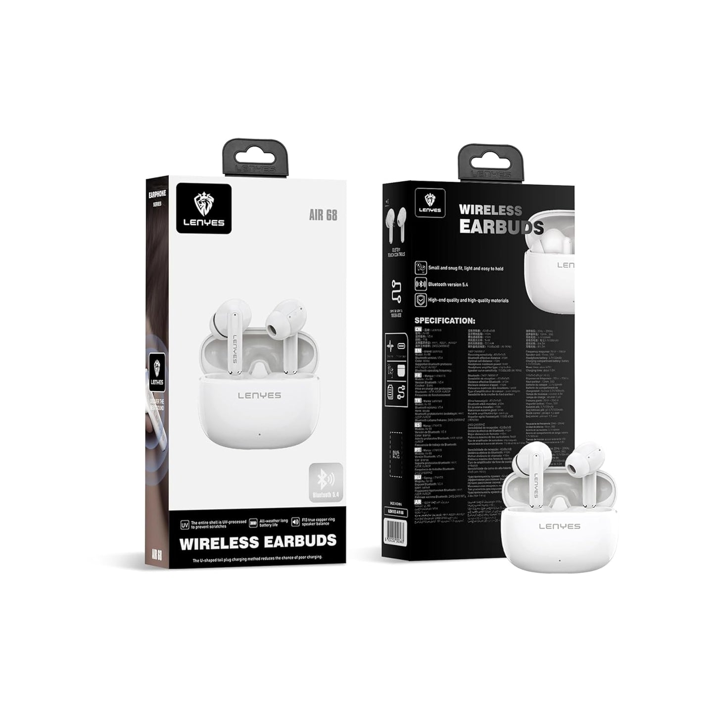 سماعات LENYES Air 68 اللاسلكية بلوتوث 5.3 إلغاء ضوضاء هجين نشط HiFi ستيريو 20 ساعة | LENYES Air 68 Wireless Earbuds Bluetooth 5.3 Active Hybrid Noise Cancellation HiFi Stereo 20H