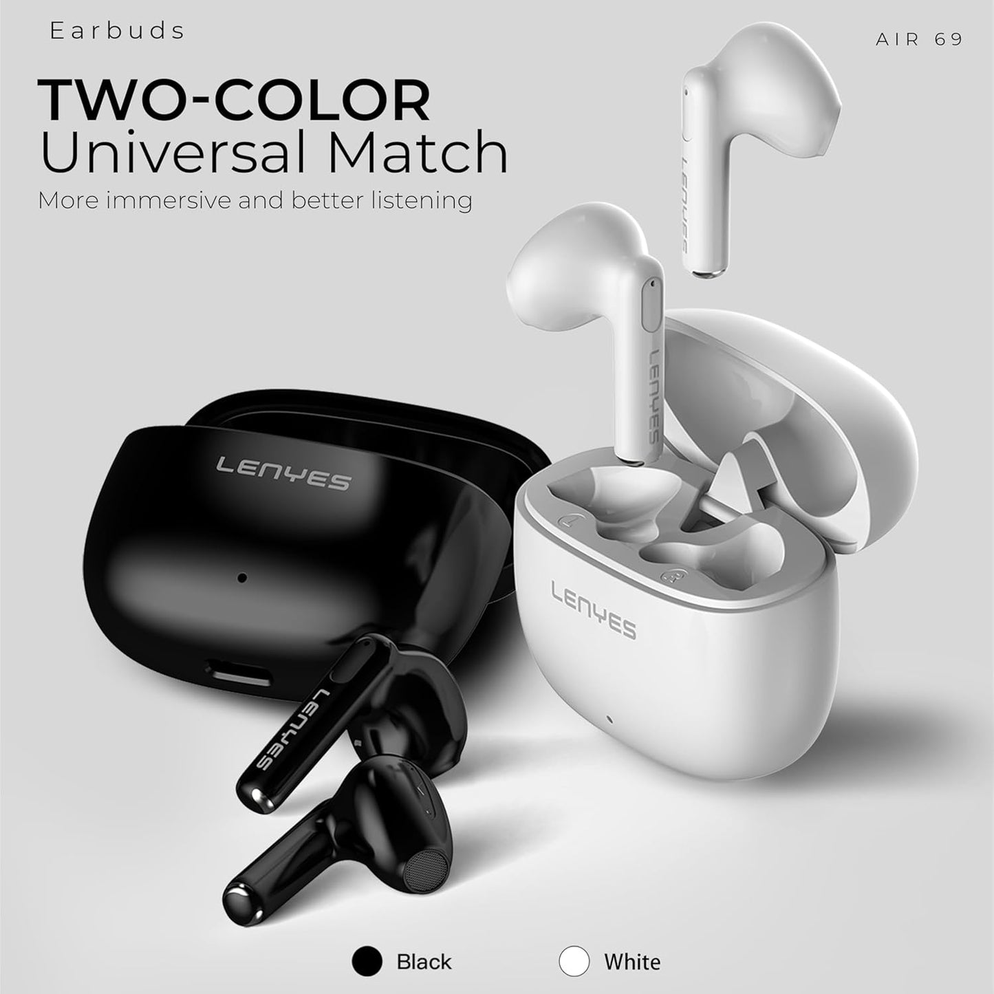 سماعات Lenyes Air 69 اللاسلكية بإلغاء ضوضاء ANC ومايك مزدوج وبطارية 20 ساعة | Lenyes Air 69 Wireless Earbuds ANC Dual Mic 20H Battery