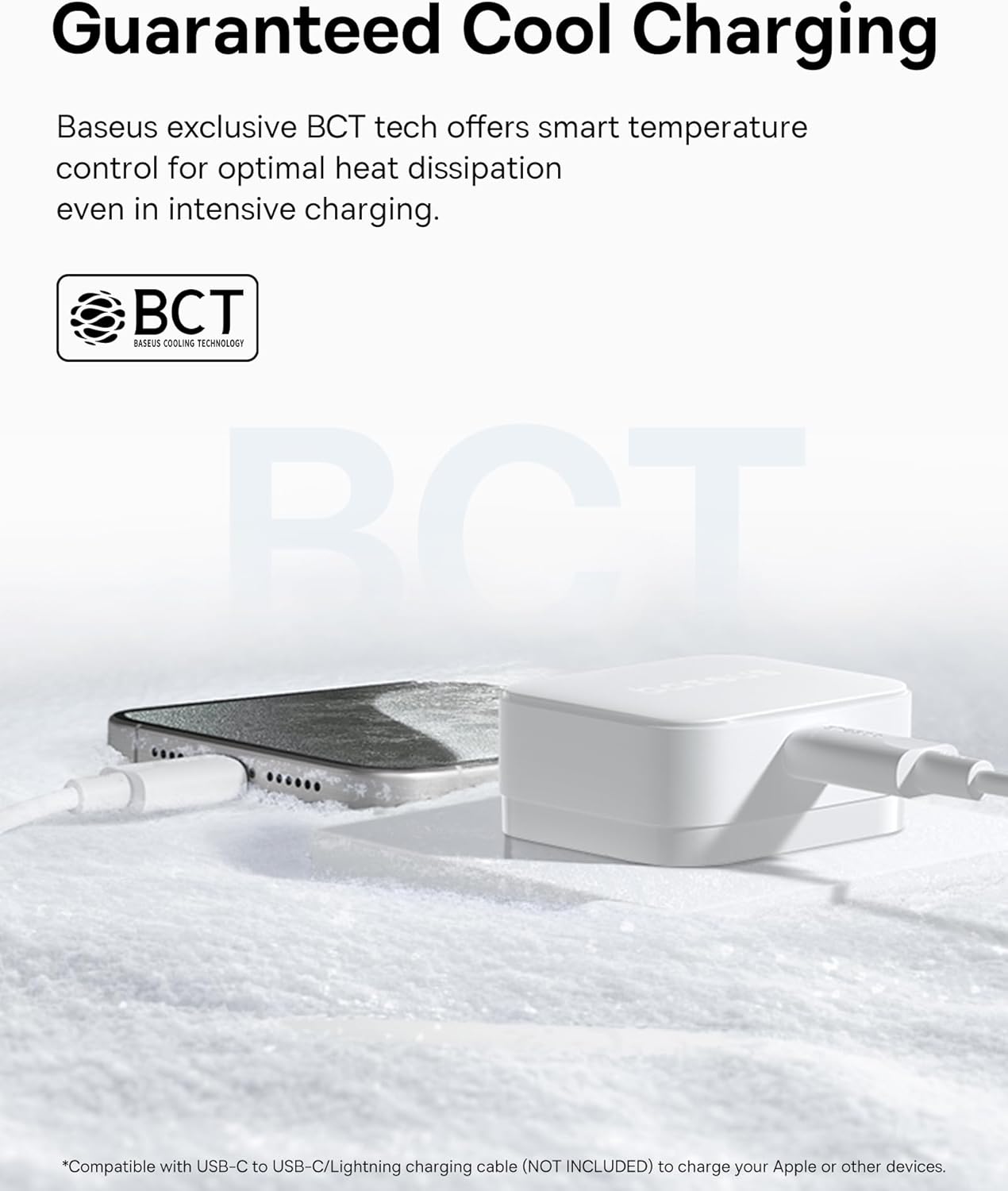 Baseus Palm Charger 1C 20W UK White with Cable C→iP 20W 1m - شاحن بيسوس بالم 20 واط أبيض مع كابل
