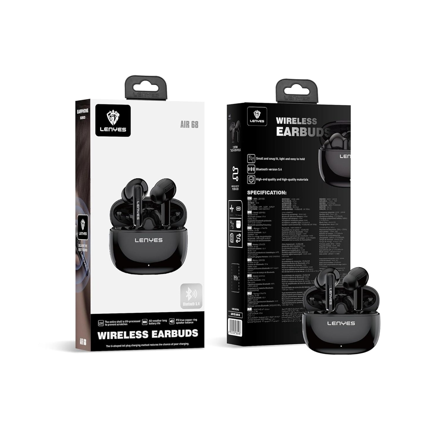 سماعات LENYES Air 68 اللاسلكية بلوتوث 5.3 إلغاء ضوضاء هجين نشط HiFi ستيريو 20 ساعة | LENYES Air 68 Wireless Earbuds Bluetooth 5.3 Active Hybrid Noise Cancellation HiFi Stereo 20H