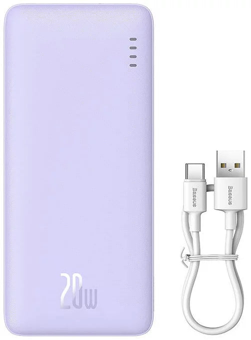 Baseus Airpow Power Bank 20000mAh 20W Purple with Cable - بطارية بيسوس إيربو المحمولة 20000 مللي أمبير 20 واط بنفسجي مع كابل