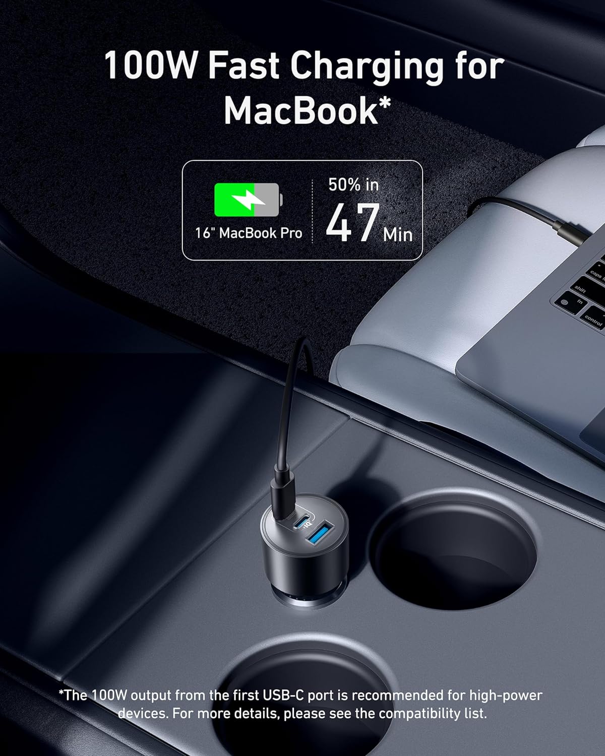 شاحن سيارة أنكر مع 3 منافذ بقدرة 167.5 واط مع كيبل تايب سي بطول 1 متر - رمادي | Anker Car Charger 3-Ports 67.5W with 1M USB-C Cable - Gray.