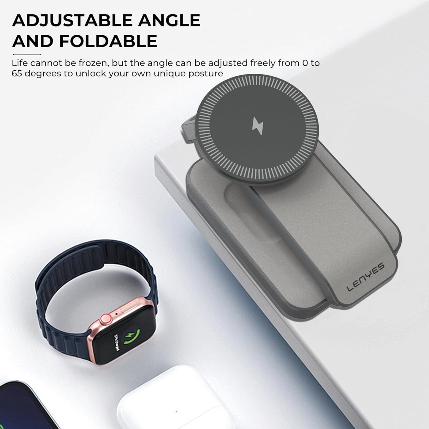 حامل شحن لاسلكي Lenyes PW313 قابل للطي 3 في 1 شحن سريع 15W مع إضاءة ليلية | Lenyes PW313 3-in-1 Foldable Wireless Charging Dock 15W Night Light