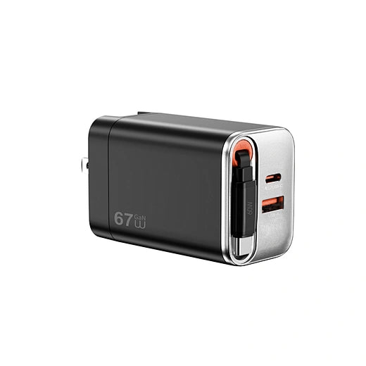 شاحن ويوو هيليكس برو Wi-G027 67W GaN مع كيبل قابل للسحب 70سم ومحولات | WiWU Helix Pro 67W GaN Charger Wi-G027 with 70cm Retractable Cable & Adapters
